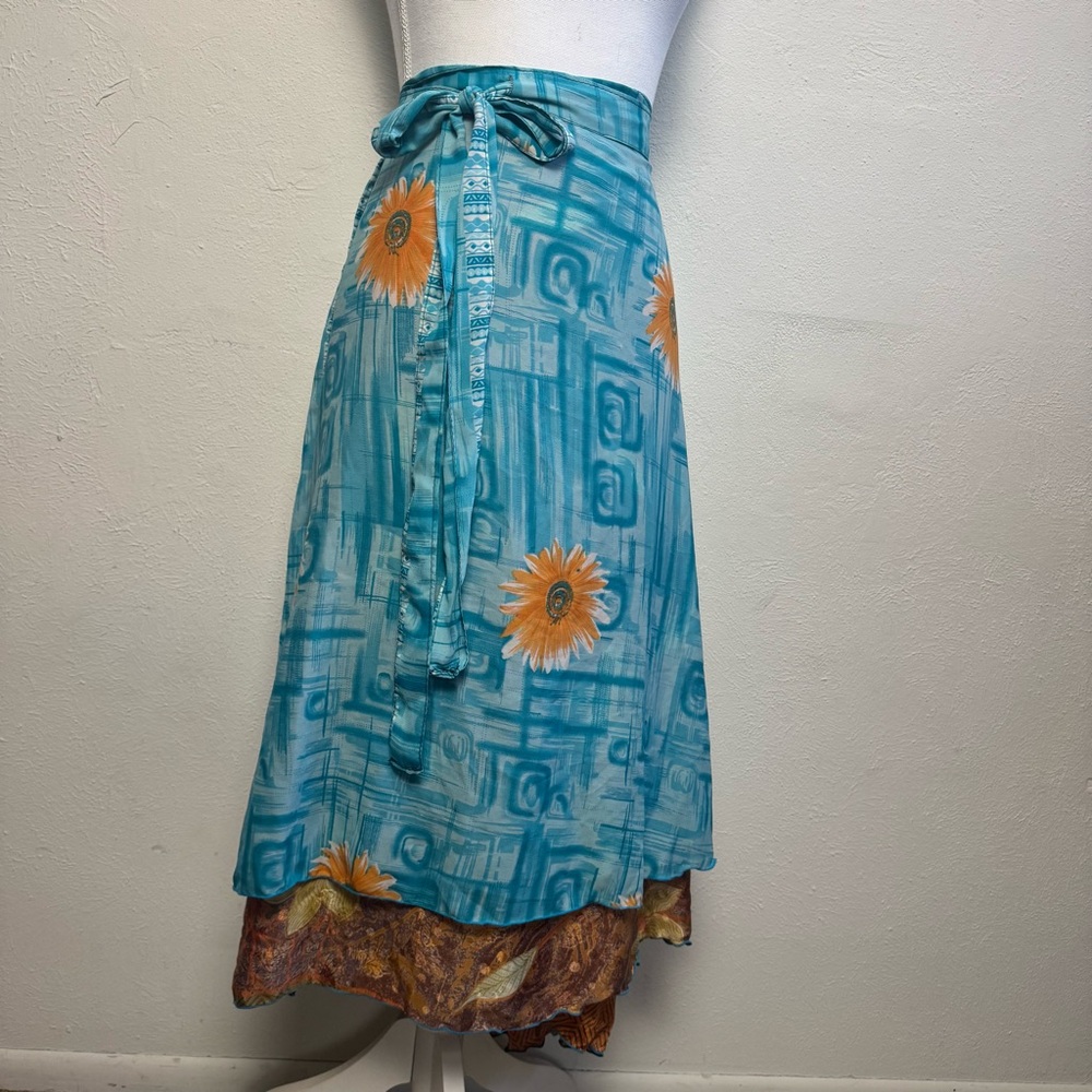 Bohemian Resort Vacation Wrap Silk Layered Flowy Skirt